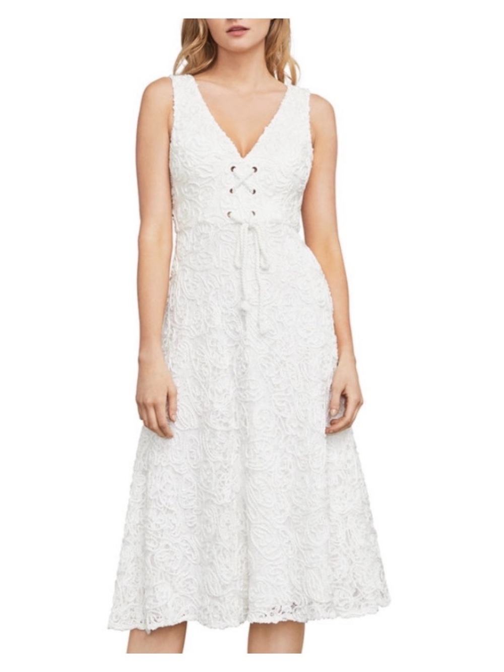BCBGMaxAzria White Evanna Corset-Front Lace Dress